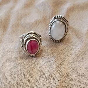 Moonstone and Ruby Ring Set